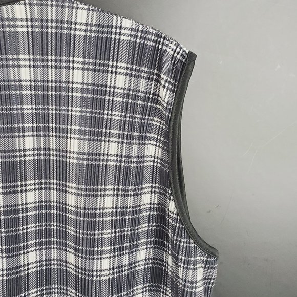 Mind Games by Ike & Eddie Sleeveless B&W Waffled Plaid Tunic Black Trim Sz 2X - Picture 5 of 8